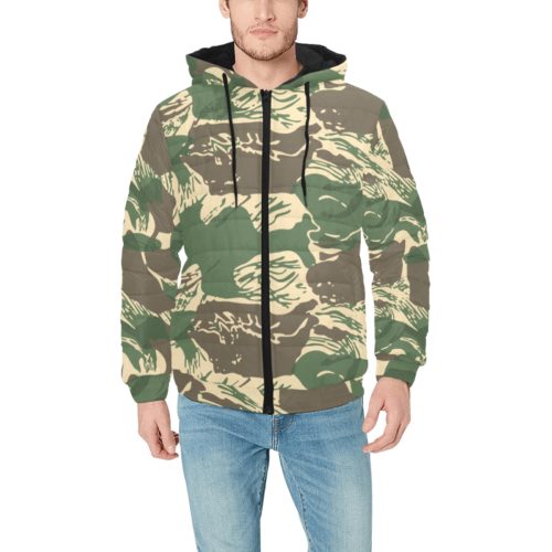 Rhodesian Brushstroke Camouflage v04 Men's Padded Hooded Jacket.