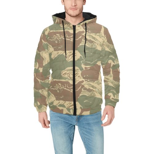 Rhodesian Brushstroke Camouflage v1 Men's Padded Hooded Jacket.
