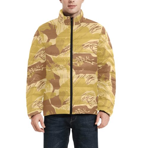 Rhodesian Brushstroke Camouflage arid Men's Stand Collar Padded Jacket.