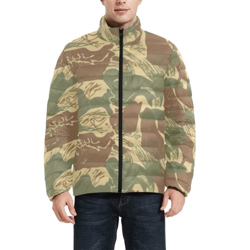 Rhodesian Brushstroke Camouflage v1 Men's Stand Collar Padded Jacket.