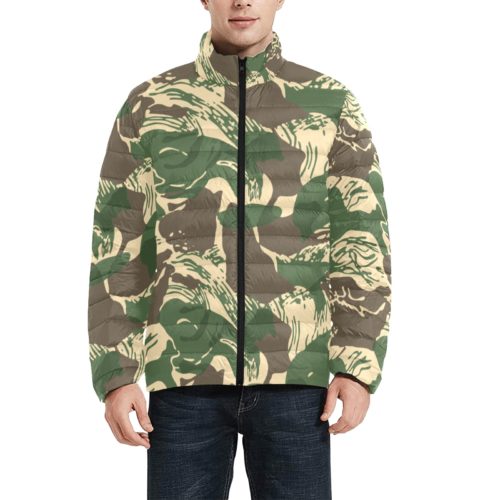 Rhodesian Brushstroke Camouflage v04 Men's Stand Collar Padded Jacket.
