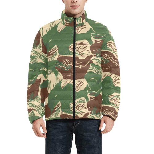 Rhodesian Brushstroke Camouflage v2 Men's Stand Collar Padded Jacket.